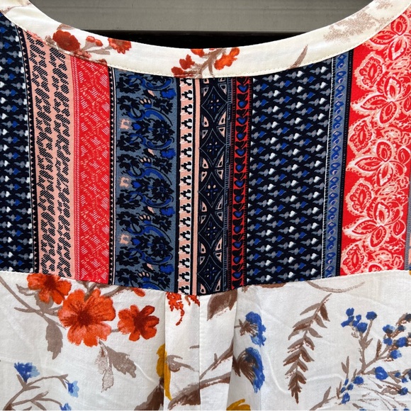 Umgee Floral Mini Dress Bell Sleeve Cream Mix Boho Size XL Mixed Print Peasant - Picture 9 of 11